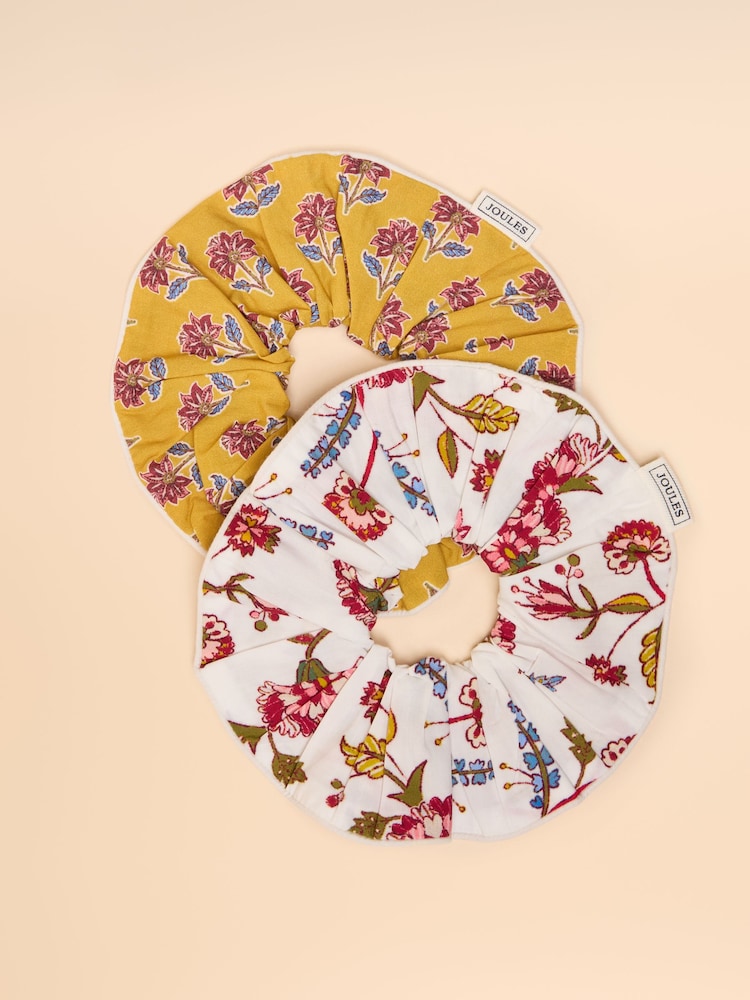 Joules Annika Yellow/White Pack of Two Scrunchies - Image 2 of 3