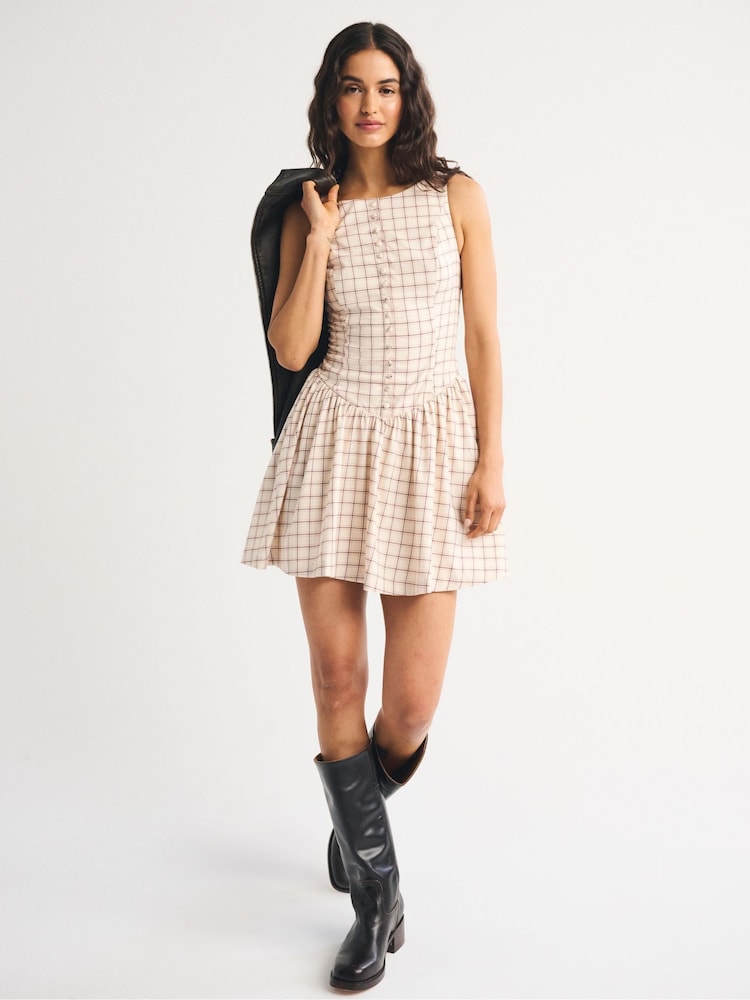 Abercrombie & Fitch White Check Plaid Mock Neck Maxi Dress - Image 1 of 5