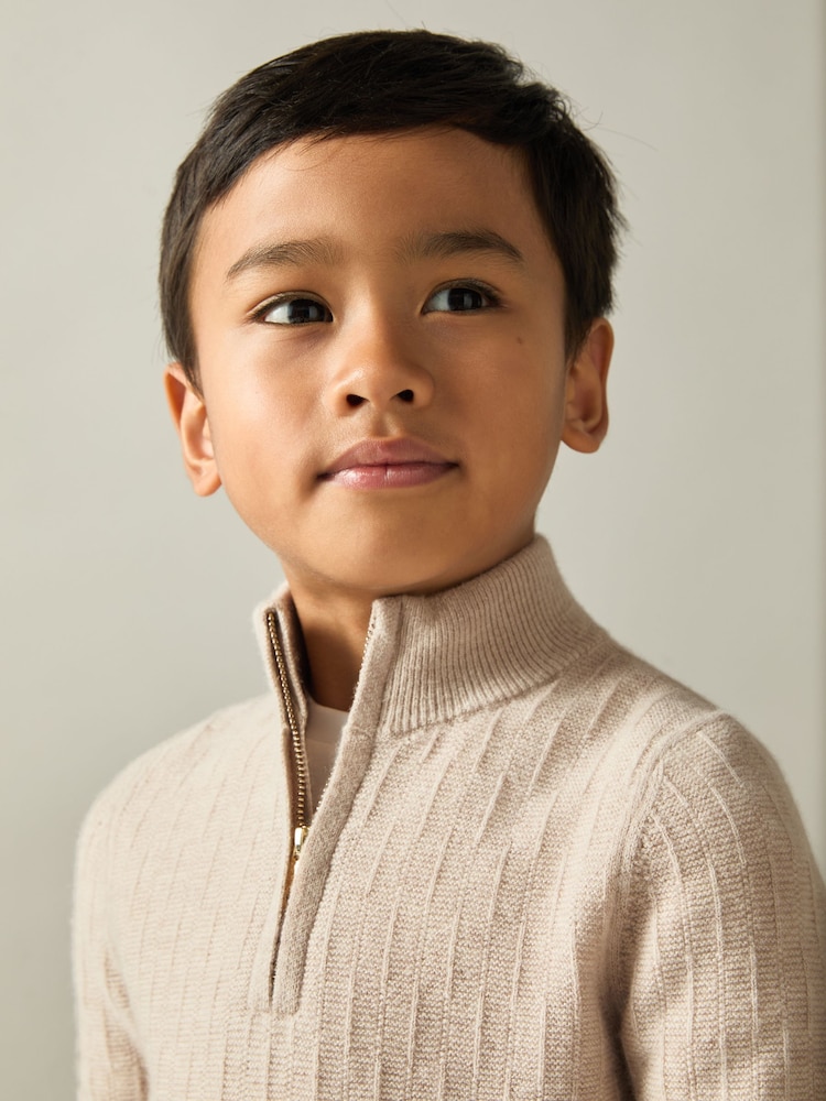 Reiss Oatmeal Chester 3-9 yrs Zipped Funnel-Neck Wool Jumper - Image 1 of 5