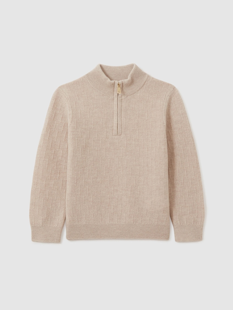 Reiss Oatmeal Chester 3-9 yrs Zipped Funnel-Neck Wool Jumper - Image 2 of 5