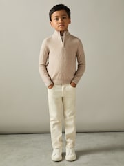 Reiss Oatmeal Chester 3-9 yrs Zipped Funnel-Neck Wool Jumper - Image 3 of 5