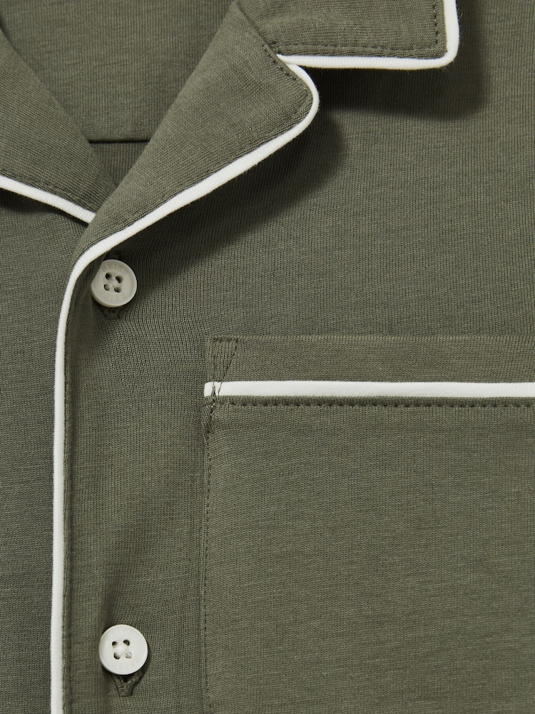 Reiss Sage Green Myers Set 3-9 yrs Brushed-Cotton Piped-Trim Pyjamas Set - Image 6 of 6