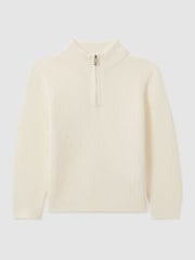 Reiss Off White Chester 3-9 yrs Zipped Funnel-Neck Wool Jumper - Image 1 of 3