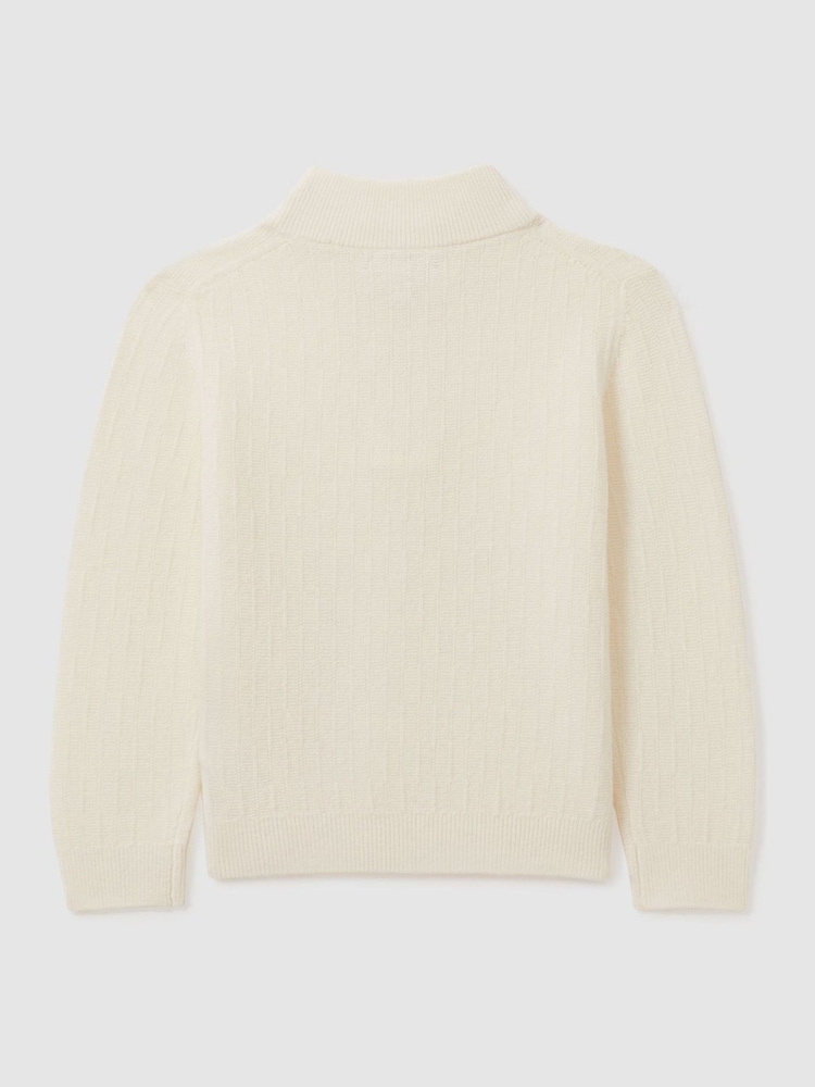 Reiss Off White Chester 3-9 yrs Zipped Funnel-Neck Wool Jumper - Image 2 of 3