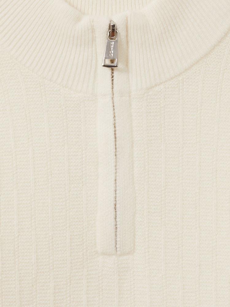 Reiss Off White Chester 3-9 yrs Zipped Funnel-Neck Wool Jumper - Image 3 of 3