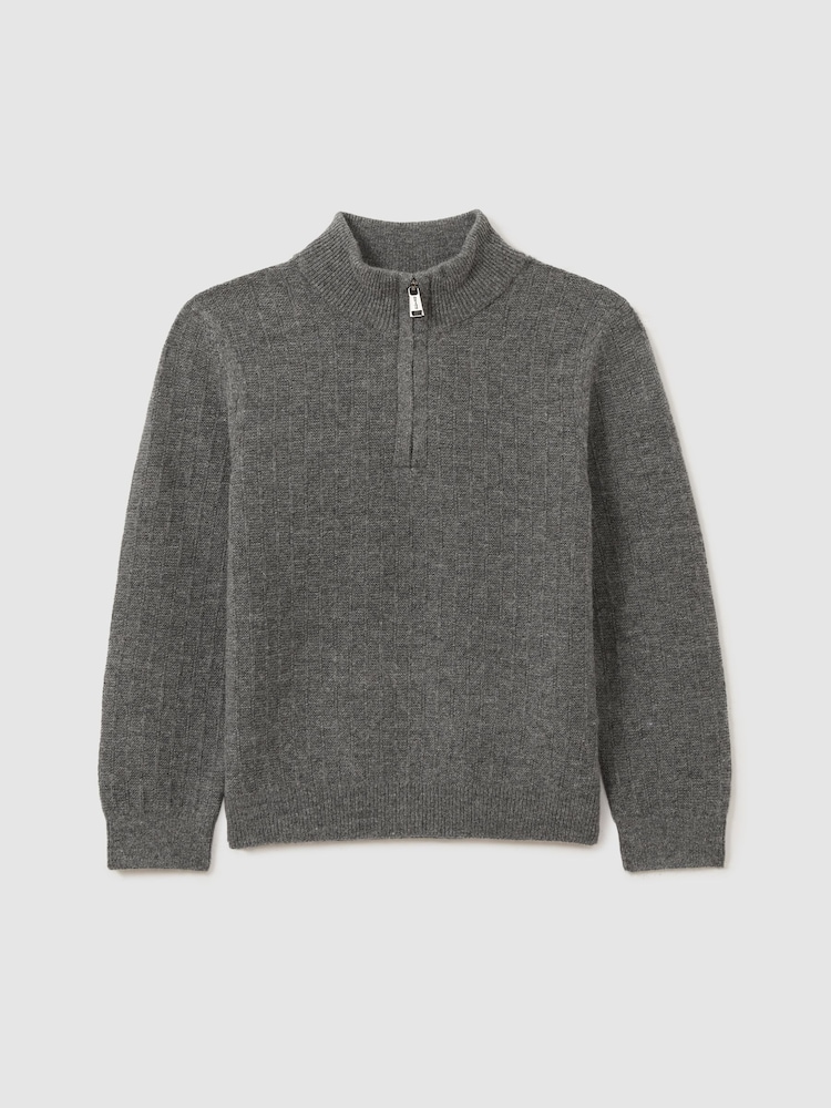 Reiss Mid Grey Melange Chester 3-9 yrs Zipped Funnel-Neck Wool Jumper - Image 2 of 5