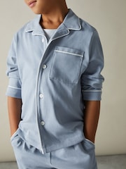 Reiss Airforce Blue Myers Set 3-9 yrs Brushed-Cotton Piped-Trim Pyjama Set - Image 1 of 4