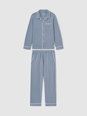 Reiss Airforce Blue Myers Set 3-9 yrs Brushed-Cotton Piped-Trim Pyjama Set - Image 2 of 4