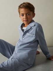 Reiss Airforce Blue Myers Set 3-9 yrs Brushed-Cotton Piped-Trim Pyjama Set - Image 3 of 4