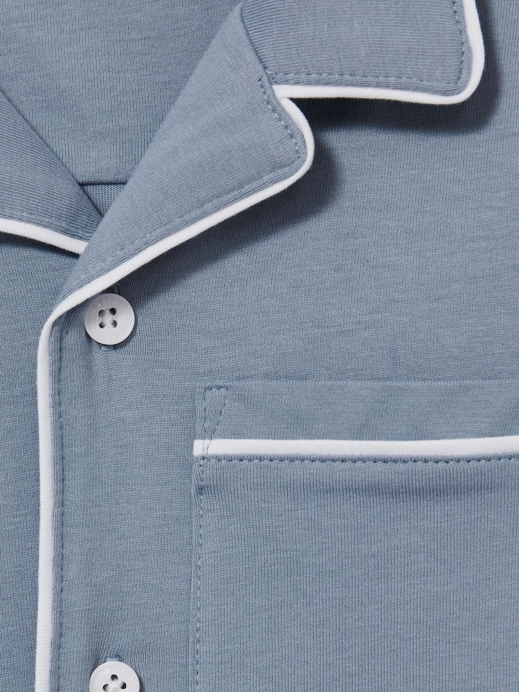 Reiss Airforce Blue Myers Set 3-9 yrs Brushed-Cotton Piped-Trim Pyjama Set - Image 4 of 4