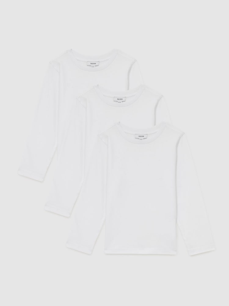 Reiss White Fort 3 Pack 3-9 yrs Cotton-Jersey Long-Sleeve T-Shirts 3 Pack - Image 1 of 4
