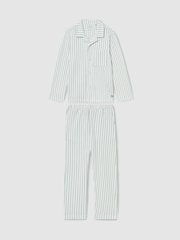 Reiss Sage Green/White Stripe Cohen Set 9-13 yrs Brushed-Cotton Striped Pyjama Set - Image 2 of 6