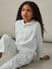 Reiss Sage Green/White Stripe Cohen Set 9-13 yrs Brushed-Cotton Striped Pyjama Set - Image 4 of 6
