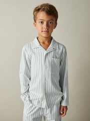 Reiss Sage Green/White Stripe Cohen Set 9-13 yrs Brushed-Cotton Striped Pyjama Set - Image 5 of 6