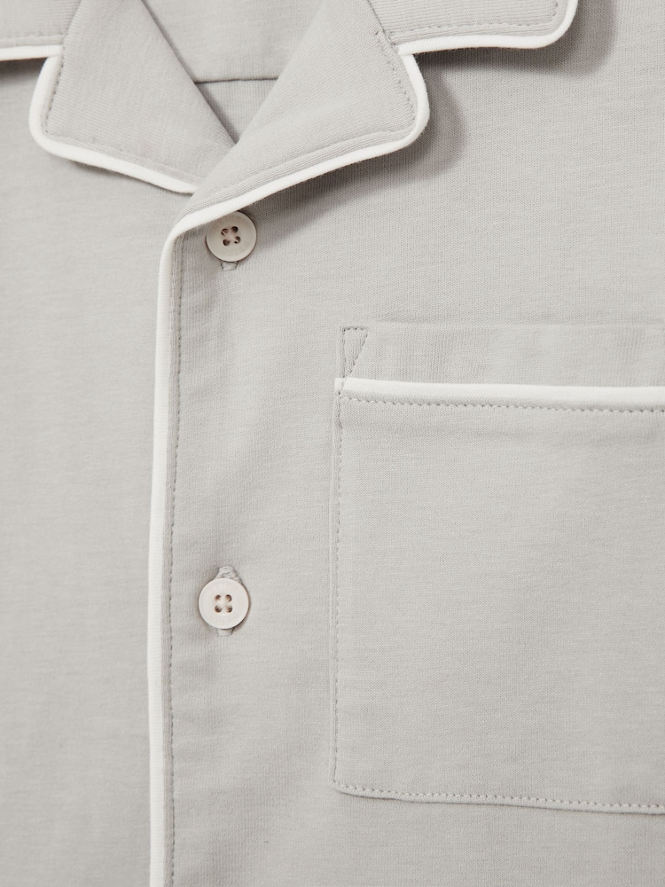 Reiss Soft Grey Myers Set 3-9 yrs Brushed-Cotton Piped-Trim Pyjamas Set - Image 6 of 7