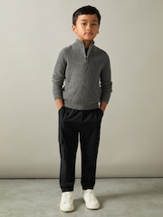 Reiss Mid Grey Melange Chester 9-13 yrs Zipped Funnel-Neck Wool Jumper - Image 1 of 5