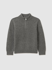 Reiss Mid Grey Melange Chester 9-13 yrs Zipped Funnel-Neck Wool Jumper - Image 2 of 5