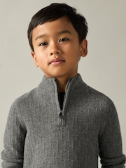 Reiss Mid Grey Melange Chester 9-13 yrs Zipped Funnel-Neck Wool Jumper - Image 3 of 5