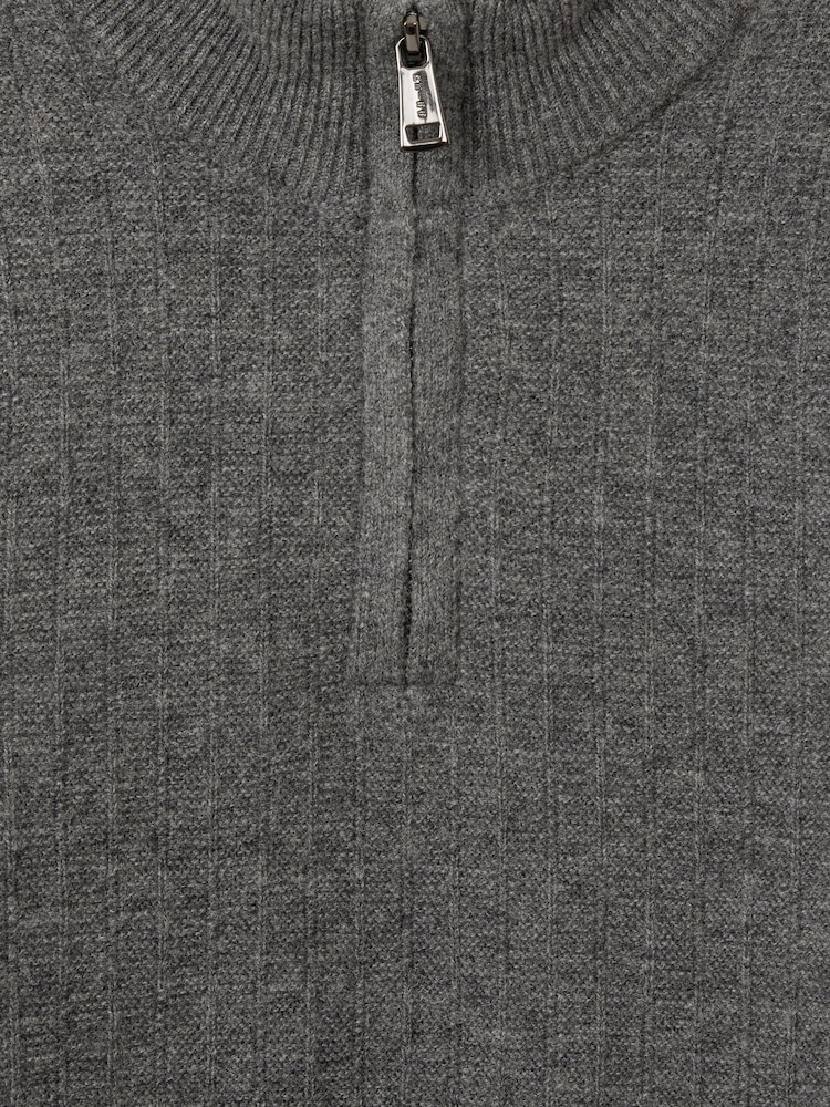 Reiss Mid Grey Melange Chester 9-13 yrs Zipped Funnel-Neck Wool Jumper - Image 5 of 5