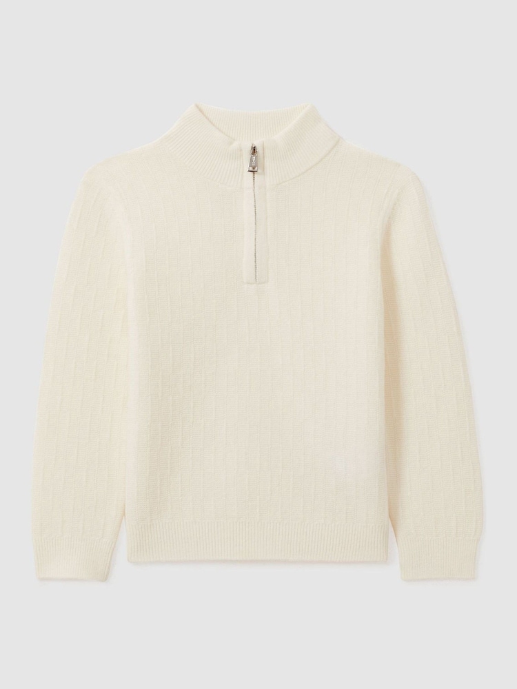 Reiss Off White Chester 9-13 yrs Zipped Funnel-Neck Wool Jumper - Image 1 of 3