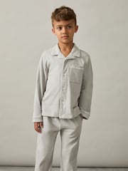 Reiss Soft Grey Myers Set 9-13 yrs Brushed-Cotton Piped-Trim Pyjamas Set - Image 3 of 7