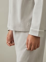 Reiss Soft Grey Myers Set 9-13 yrs Brushed-Cotton Piped-Trim Pyjamas Set - Image 5 of 7