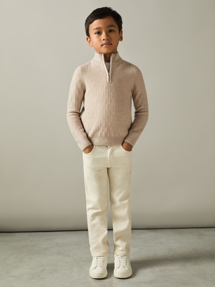 Reiss Oatmeal Chester 9-13 yrs Zipped Funnel-Neck Wool Jumper - Image 1 of 5