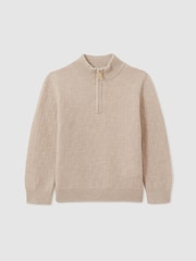 Reiss Oatmeal Chester 9-13 yrs Zipped Funnel-Neck Wool Jumper - Image 2 of 5