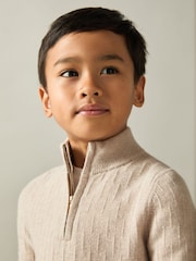 Reiss Oatmeal Chester 9-13 yrs Zipped Funnel-Neck Wool Jumper - Image 3 of 5