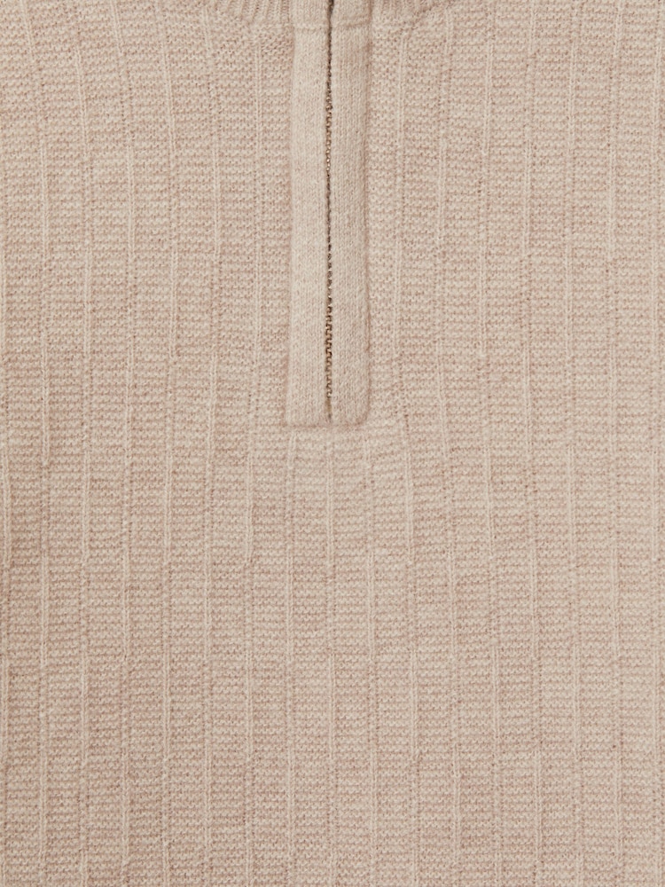 Reiss Oatmeal Chester 9-13 yrs Zipped Funnel-Neck Wool Jumper - Image 5 of 5