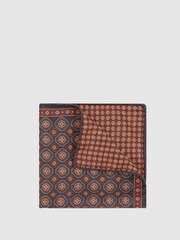 Reiss Charcoal/Rust Biriola Reversible Silk Pocket Square - Image 1 of 4
