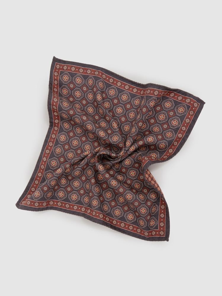 Reiss Charcoal/Rust Biriola Reversible Silk Pocket Square - Image 2 of 4