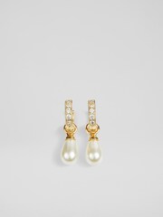 LK Bennett Gold Tone Julie Drop Hoop In And Pearl Earrings - Image 1 of 2