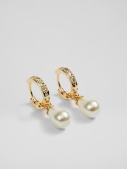 LK Bennett Gold Tone Julie Drop Hoop In And Pearl Earrings - Image 2 of 2