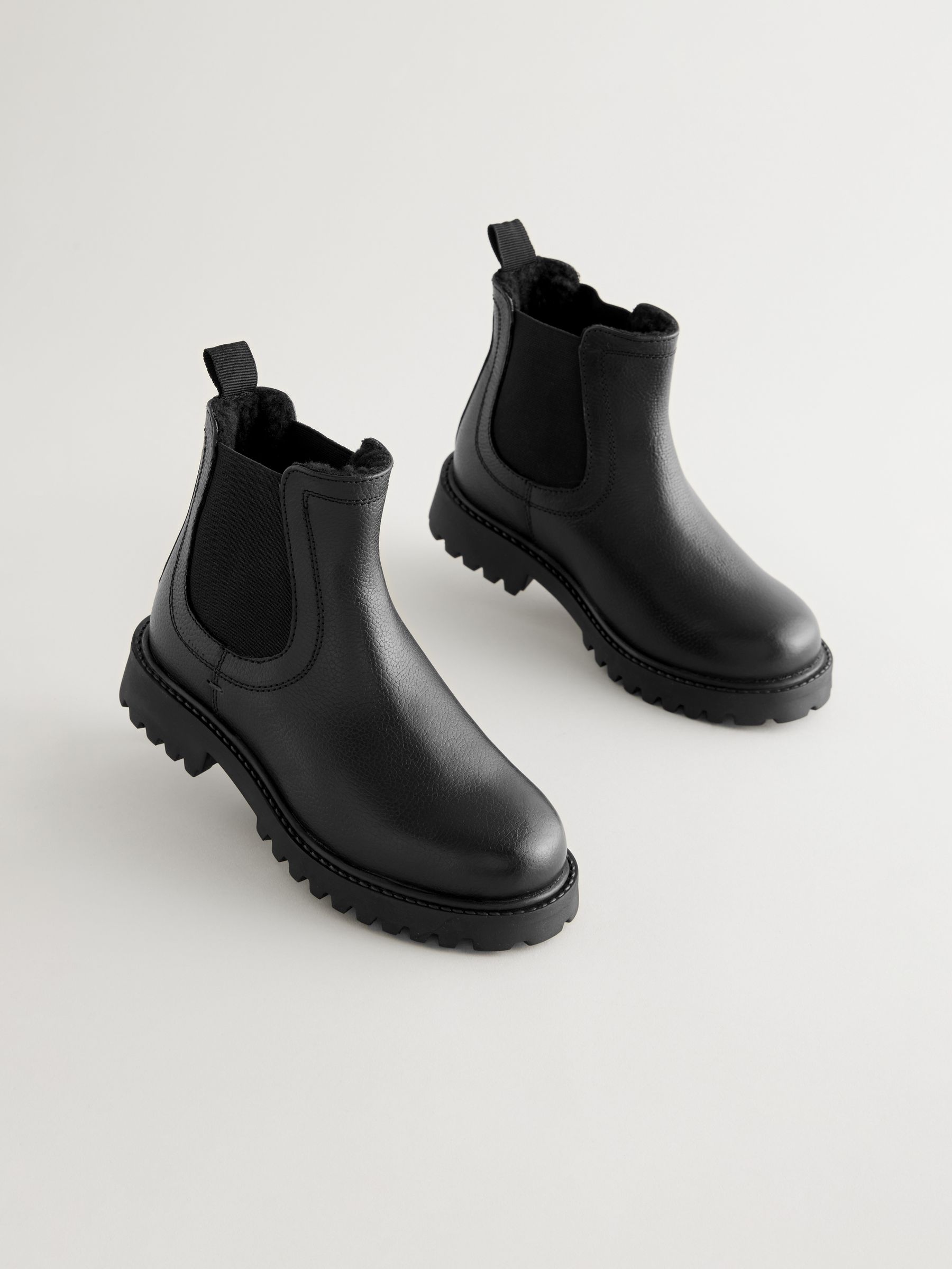 Buy Black Standard Fit F Leather Warm Lined Chelsea Boots from Next Germany