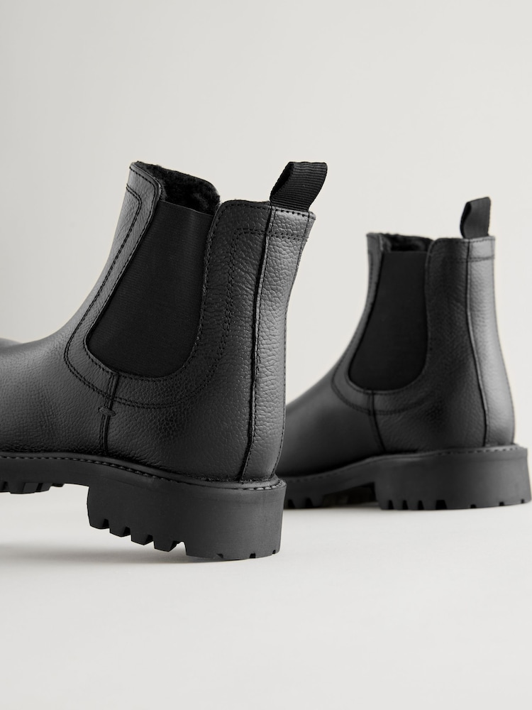 Black Standard Fit (F) Leather Warm Lined Chelsea Boots - Image 6 of 6