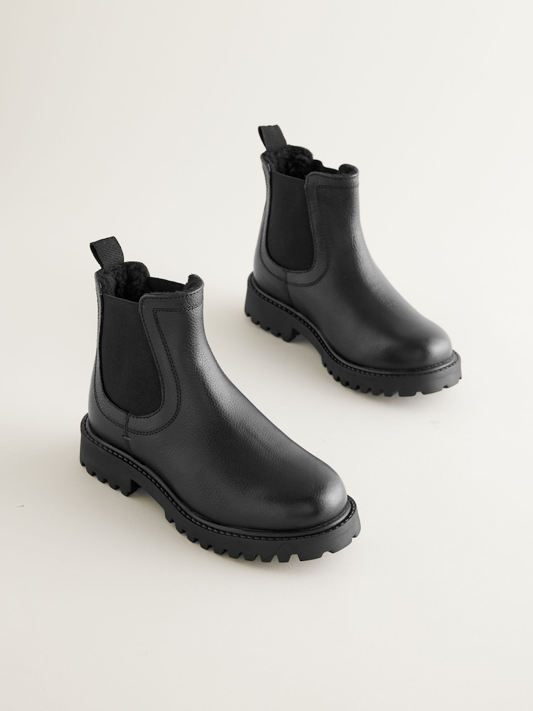 Black Wide Fit (G) Leather Warm Lined Chelsea Boots - Image 2 of 5 Black Wide Fit (G) Leather Warm Lined Chelsea Boots - Image 2 of 5