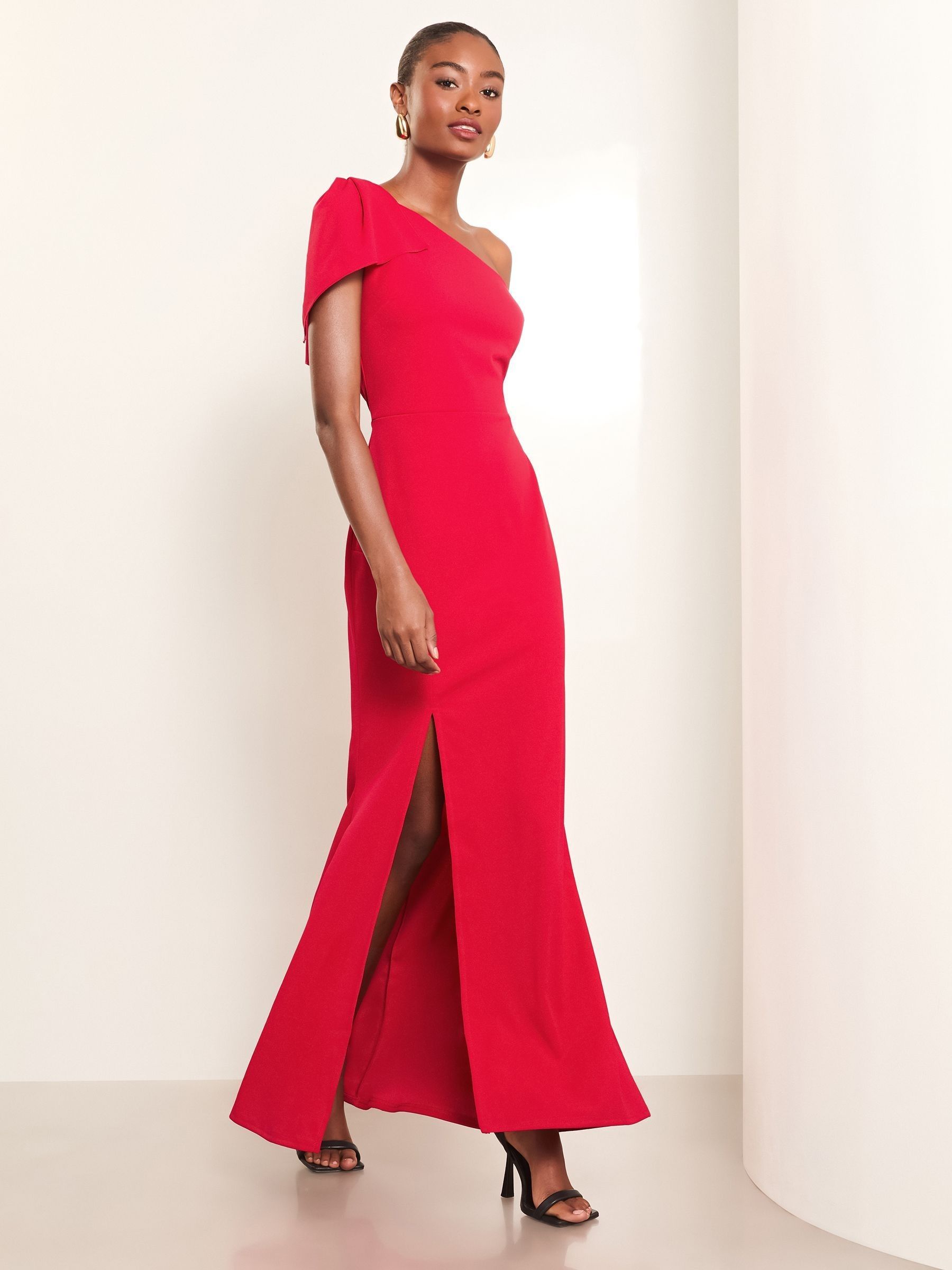 Buy Lipsy Red One Shoulder Bow Detail Maxi Dress from the Next UK online shop