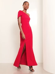 Lipsy Red One Shoulder Bow Detail Maxi Dress - Image 3 of 4