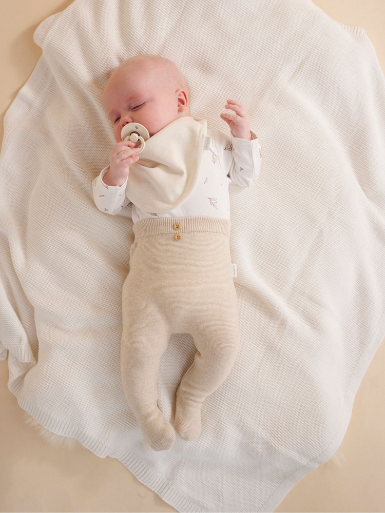 Purebaby Natural Textured Knit Footed 100% Cotton Leggings - Image 1 of 5