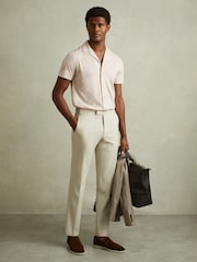Reiss Oatmeal Melange Caspa Mercerised Jersey Cuban Collar Shirt - Image 1 of 4