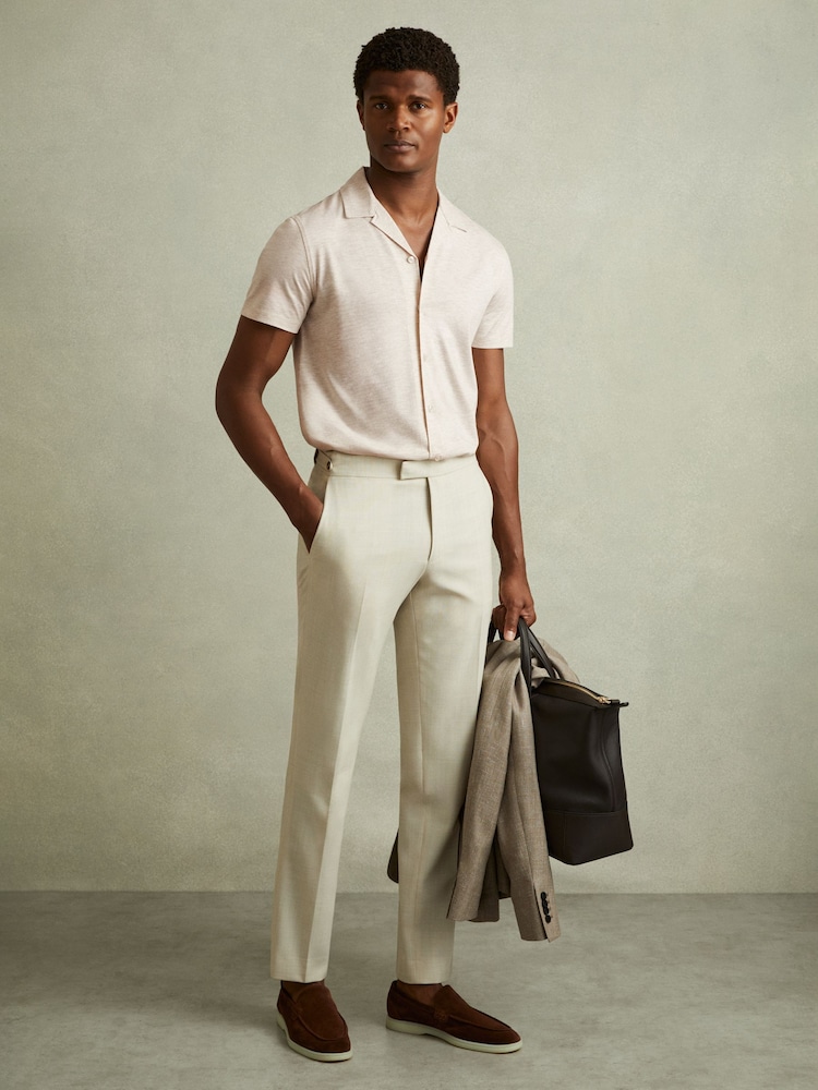 Reiss Oatmeal Melange Caspa Mercerised Jersey Cuban Collar Shirt - Image 1 of 4