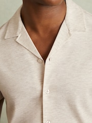Reiss Oatmeal Melange Caspa Mercerised Jersey Cuban Collar Shirt - Image 2 of 4