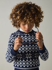 Reiss Bright Navy Blue/White Arkensaw 3-9 yrs Merino Jumper - Image 1 of 4