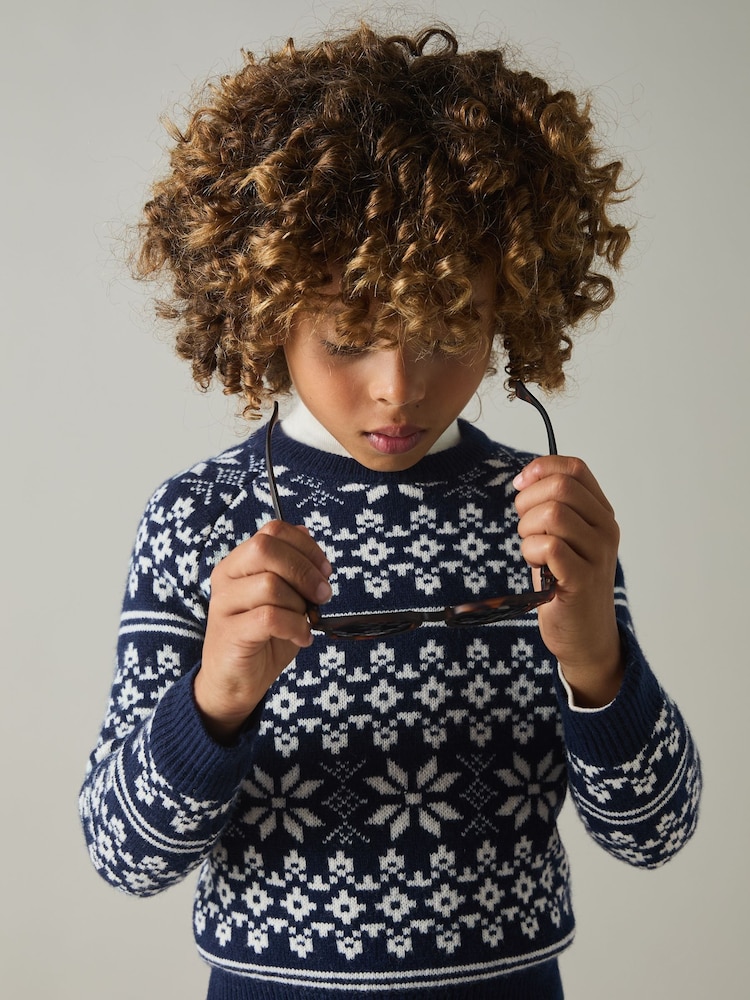 Reiss Bright Navy Blue/White Arkensaw 3-9 yrs Merino Jumper - Image 1 of 4
