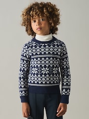 Reiss Bright Navy Blue/White Arkensaw 3-9 yrs Merino Jumper - Image 3 of 4