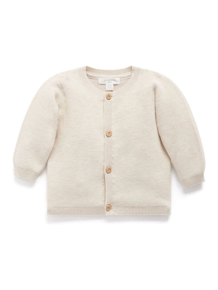 Purebaby Natural 100% Cotton Textured Knit Cardigan - Image 2 of 5 Purebaby Natural 100% Cotton Textured Knit Cardigan - Image 2 of 5