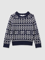Reiss Bright Navy Blue/White Arkensaw 9-13 yrs Merino Jumper - Image 2 of 4