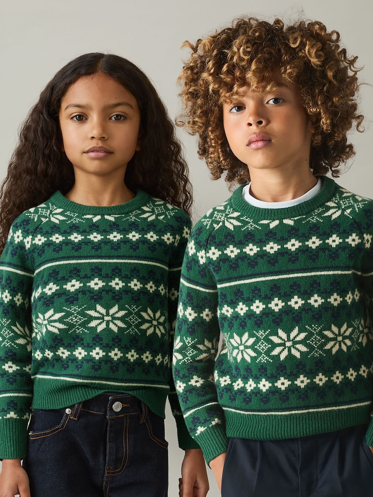 Reiss Green/Blue/Ecru Arkensaw 3-9 yrs Merino Jumper - Image 1 of 5