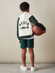 Reiss White/Emerald Green Austin 3-9 yrs Interlock Jersey Colourblock Hoodie - Image 1 of 4